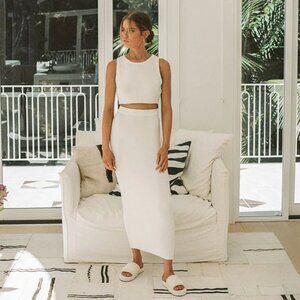 Sabo Skit, Heather Knit Top + Skirt,  Matching Set, White XS